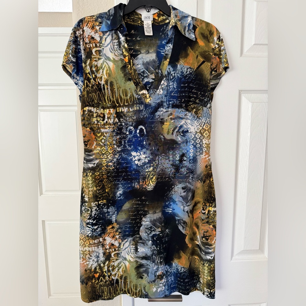 Cache Abstract Print V-Neck Sheath Dress